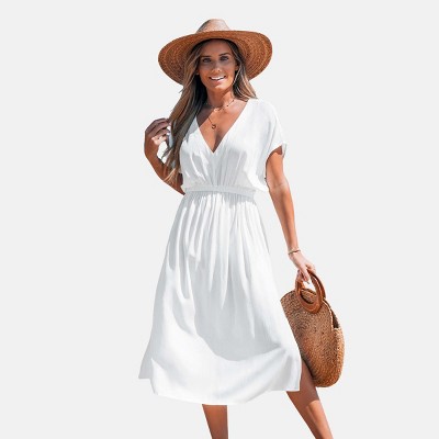 Women's V-neck Short Sleeve Midi Cover Up Dress - Cupshe
