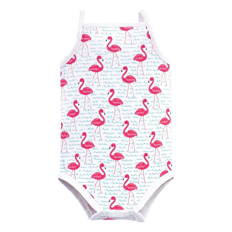 Hudson Baby Infant Girl Cotton Sleeveless Bodysuits 5pk, Bright Flamingo, 4 of 8