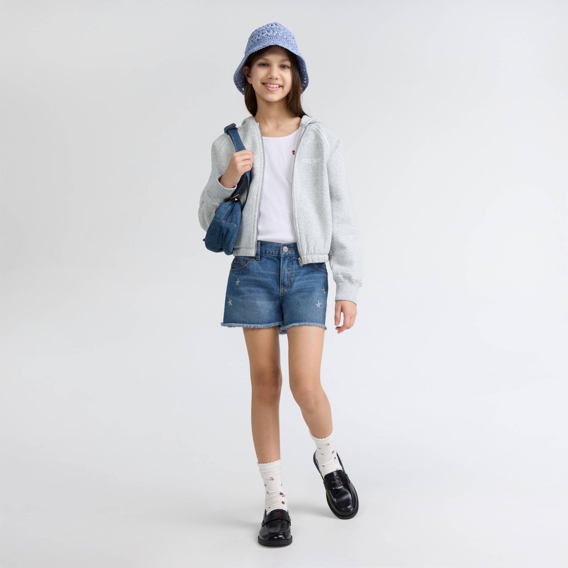 Levi's® Girls' Mid-Rise Embroidered Cutoff Jean Shorts - Medium Wash