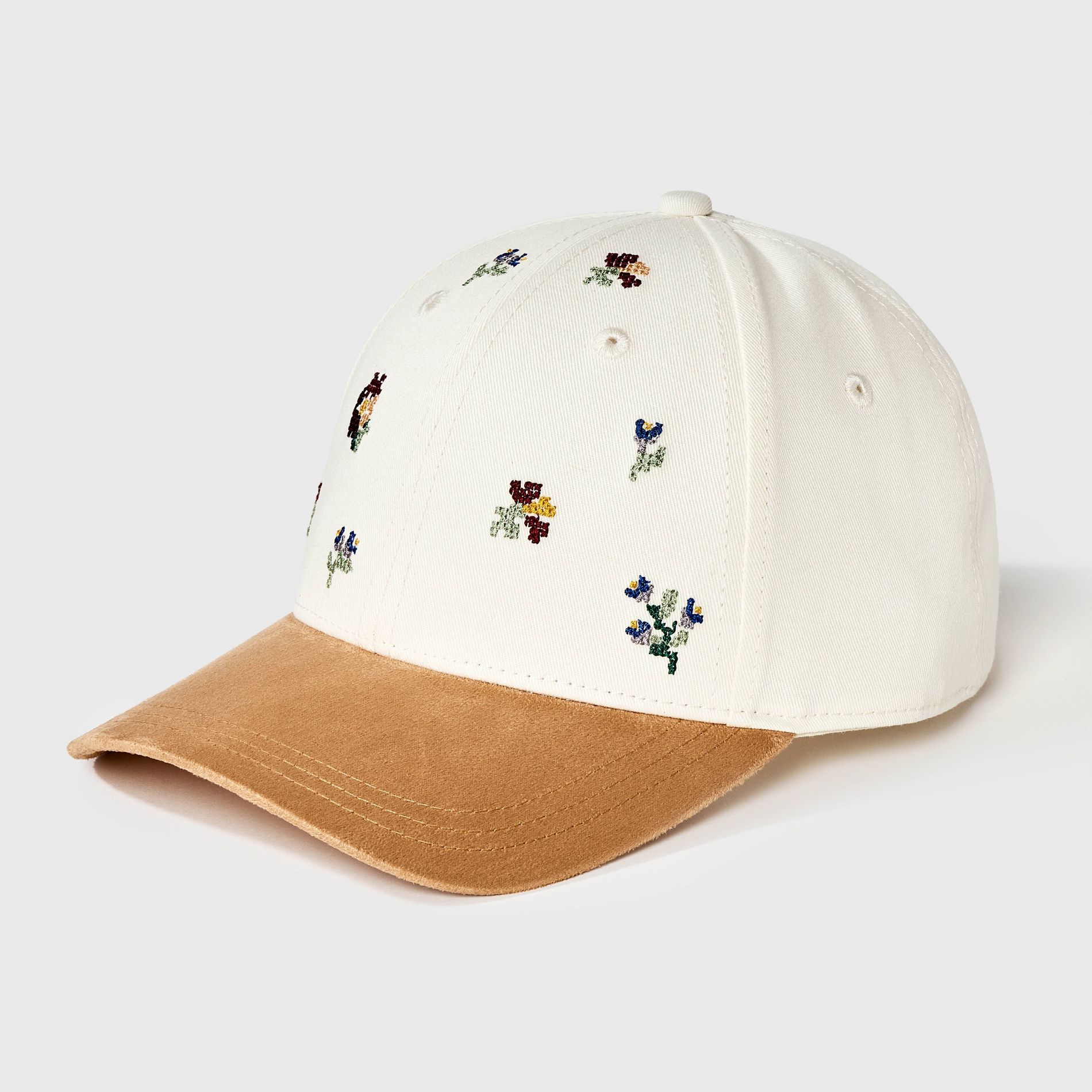 Cross Stitch Floral Embroidery Baseball Hat - Universal Thread™ Tan