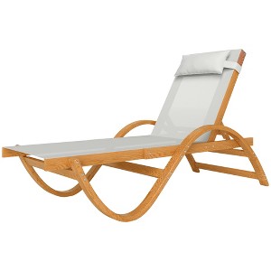 Larch Wood Lounge Chair, 4-Level Adjustable Tanning Chair, Full Flat Patio Lounger with Mesh Seat - 1 of 4