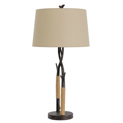 32" Black Metal Tree Branch Table Lamp with Linen Shade