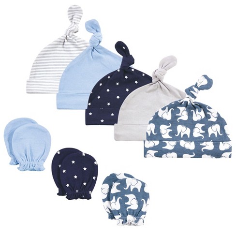 Hudson Baby Infant Boy Cotton Cap And Scratch Mitten Set, Blue Elephant ...