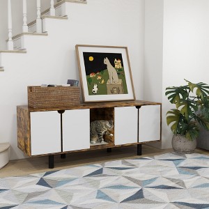 Gulches PawHut Hidden Litter Box Enclosure for 2 Cats - Rustic Brown TV Stand & Cat Condo - 1 of 4