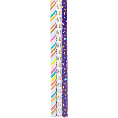 Sparkle and Bash 3 Roll Birthday Wrapping Paper, Double Sided Gift Wrap, 30 x 192 inch