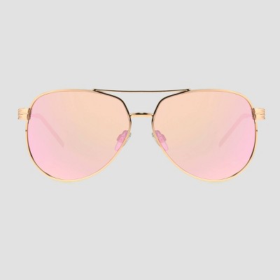 Women's Aviator Sunglasses with Mirror Polarized Lenses - A New Day™ Rose Gold