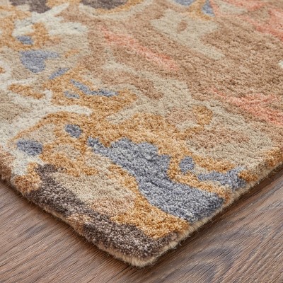 Beige and Blue Abstract Wool 2' x 3' Tufted Rug