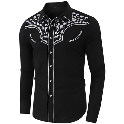 Men's Western Cowboy Shirts Casual Embroidered Long Sleeve Button Down Shirt