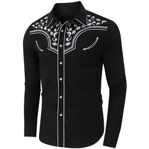 Men's Western Cowboy Shirts Casual Embroidered Long Sleeve Button Down Shirt - 1 of 4