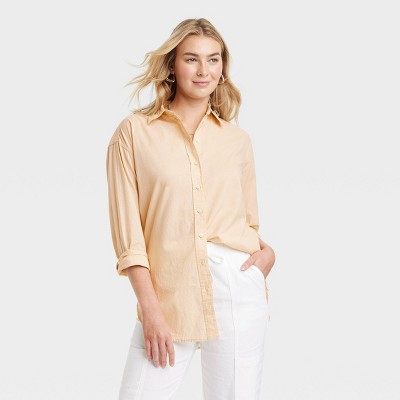 Women's Tunic Long Sleeve Collared Button-down Shirt - Universal Thread™  Tan Xl : Target