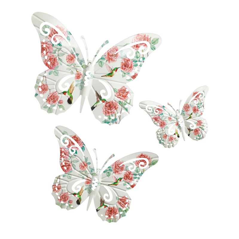 Collections Etc Rose Butterfly 3-Piece Metal Wall Art Set MEDIUM, 1 of 3