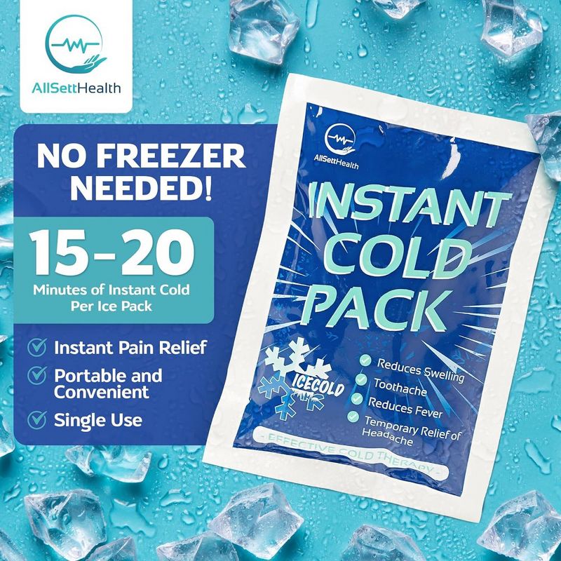 Allsett Health Instant Ice Cold Pack (6” x 4.5”) - Disposable Instant Ice Packs for Injuries | Cold Compress Ice Pack for Pain Relief, Blue, 3 of 8