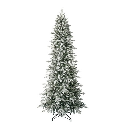 Evergreen Classics 7.5 Foot Pre Lit Snowy Redwood Pine Artificial Holiday Tree with 600 Dimmable Warm White LED Lights and Metal Stand