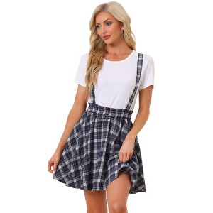INSPIRE CHIC Women's Plaid Pleated Mini Tartan Overall Skater Suspender Skirt - 1 of 4