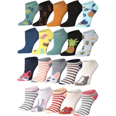 Tipi Toe Womens & Girls 20 Pairs Tropical Critters Colorful Patterned Ankle/Low Cut Socks
