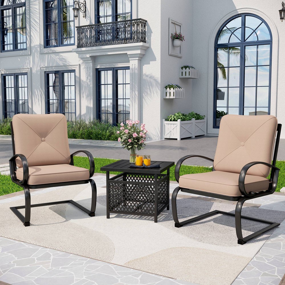 Photos - Garden Furniture 3pc Patio Bistro Set with Square Umbrella Table - Beige - Captiva Designs