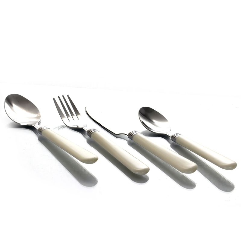 Gibson Sensations II 16 Piece Stainless Steel Flatware Set with White Handles and Chrome Caddy, 2 of 8