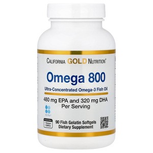 California Gold Nutrition Omega 800 Ultra-Concentrated Omega-3 Fish Oil, KD-Pur Triglyceride Form, 90 Fish Gelatin Softgels (1,000 mg per Softgel) - 1 of 4