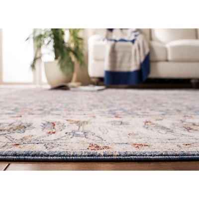 Ivory and Blue Vintage-Inspired Easy-Care Runner Rug - 26" x 7"
