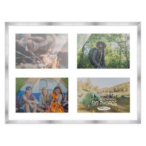 PosterPalooza | Stainless Steel Silver Wood Finish Collage Frame - White Mat, 20 Frame Sizes, UV Acrylic - 1 of 4
