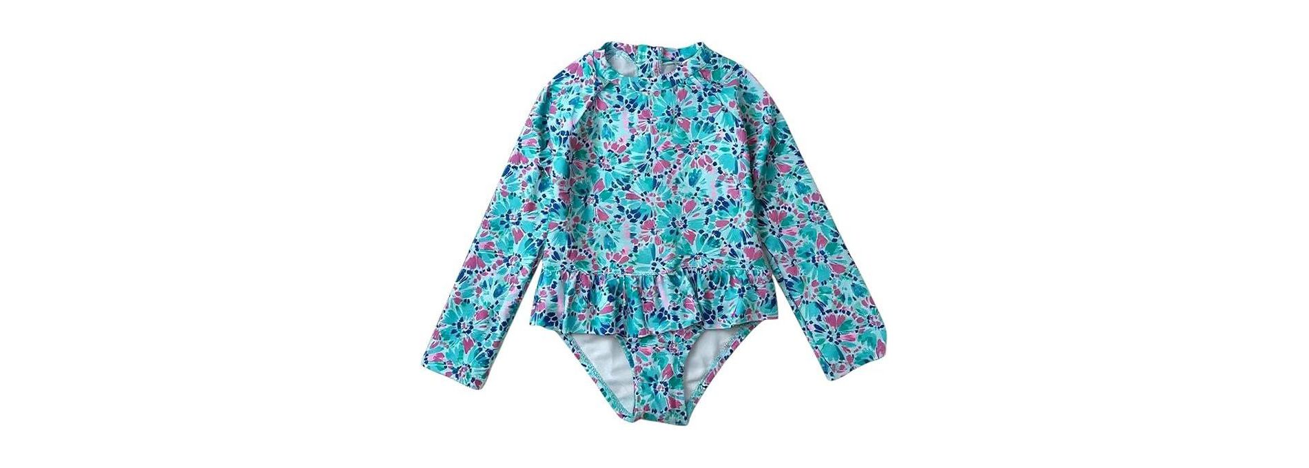 OSHKOSH B'GOSH Toddlers and Baby Girls' One Piece Swimsuit Rashguard, Aqua, 12 Months