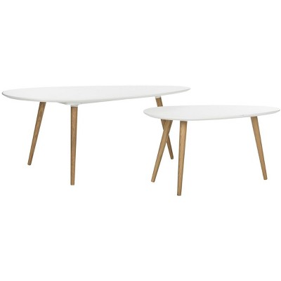 White and Natural Oak Split Coffee Table Set