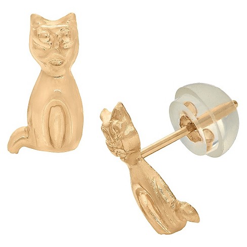 Sleeping Cat Face Stud Earrings in 10K Gold