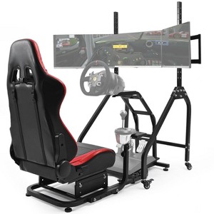 Dardoo Adjustable Racing Sim Cockpit with Triple Monitor Stand | Compatible with Logitech G29 & Thrustmaster T300 | No Electronics Included - 1 of 4