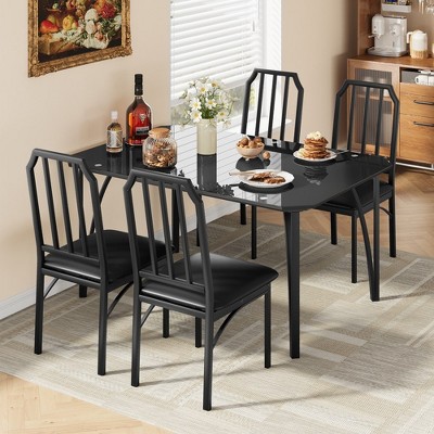 Whizmax Glass Dining Table Set for 2/4, Kitchen Table and Chairs for 2/4 with Cushion Seats for Small Space, Home Kitchen, Apartment-Black