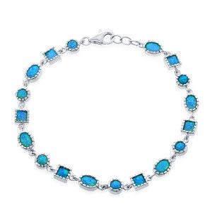 Opalata Sterling Silver Alternating Oval, Square & Circle Blue Inlay Opal Bracelet - Blue - 7.5 Inch - 1 of 2