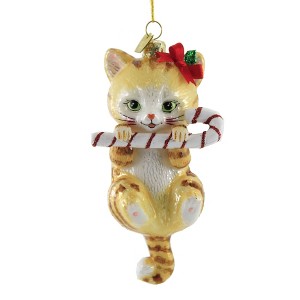 Noble Gems 5.0 Inch Cat With Candy Cane Feline Festive Tree Ornaments - 1 of 3