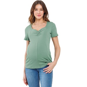 Hello Miz Women's Ribbed Short Sleeve Sweetheart Neck Maternity Top - 1 of 4
