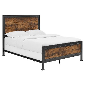 Queen Size Industrial Wood and Metal Bed - Brown - Saracina Home