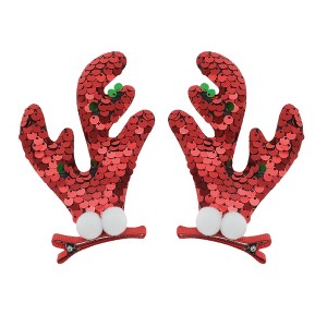 Unique Bargains Christmas Double Antlers Hair Clips for Christmas 1.97"x0.79"x4.33" 1 Pair - 1 of 4