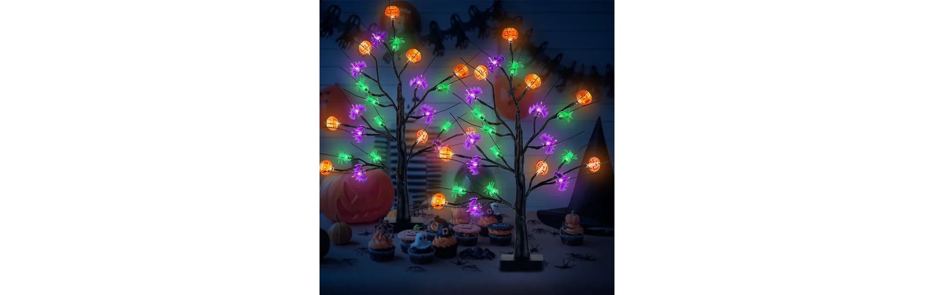 Racxily 2Pack 1.97FT Lighted Halloween Trees Halloween Indoor Decorations Black Halloween Tree Lights with Timer Adjustable Twigs