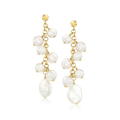 Ross-Simons 5.5-9mm Cultured Pearl Drop Earrings in 18kt Gold Over Sterling