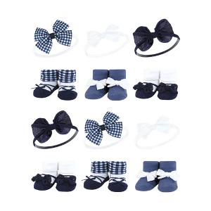 Hudson Baby Infant Girl 12Pc Headband and Socks Giftset, Navy Gingham, One Size - 1 of 2