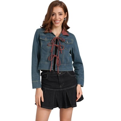 Jess by Meiko Women's Contrast Color Triple Tie Denim Jacket