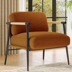 Modern Accent Chair, Comfy Chair with Metal Frame Wooden Armrest, Cozy Reading Chair with Soft Cushion for Bedroom, Living Room - 1 of 4