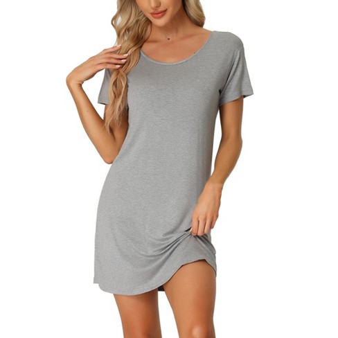 Cheibear Women's T-shirt Dress Sleepshirt Nightshirt Round Neck Short  Sleeve Basic Soft Nightgown Grey Medium : Target