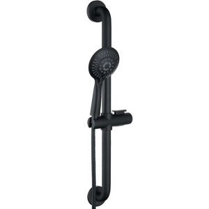 BRIGHT SHOWERS Stainless Steel Slide Bar Grab Rail Set, ADA Compliant with 5-Setting Handheld Shower Head & 69-Inch Hose, Matte Black - 1 of 4