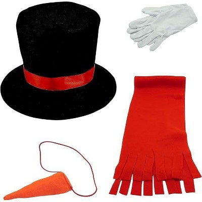 4E's Novelty 5 Piece Set Snowman Costume Kit - Top Hat, Shawl, Gloves, Carrot Nose - Fun Snowman Costume Adult & Kids Set for Christmas Holiday Fun