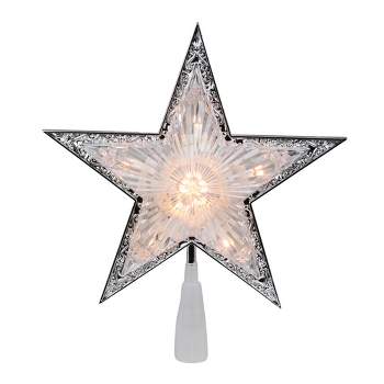 Northlight 9" Pre-Lit Silver and Clear Crystal 5 Point Star Christmas Tree Topper - Clear Lights
