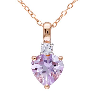 1.65 CT. T.W. Rose de France and .15 CT. T.W. Simulated Sapphire Pendant Necklace Pink Rhodium Plated Silver - Purple 1.65 CT. T.W. Rose de France and .15 CT. T.W. Simulated Sapphire Pendant Necklace Pink Rhodium Plated Silver - Purple