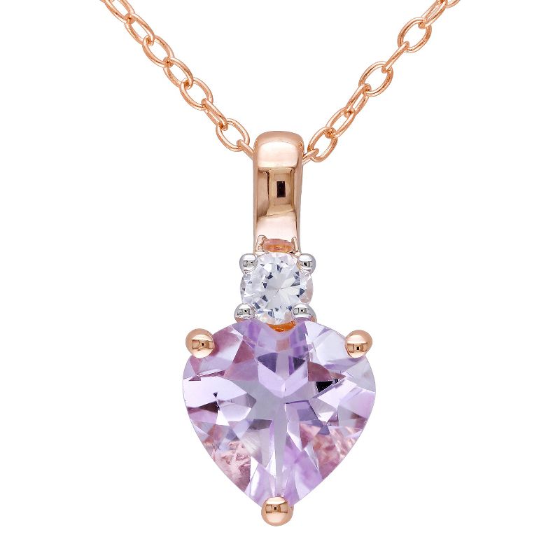 1.65 CT. T.W. Rose de France and .15 CT. T.W. Simulated Sapphire Pendant Necklace Pink Rhodium Plated Silver - Purple, 1 of 5