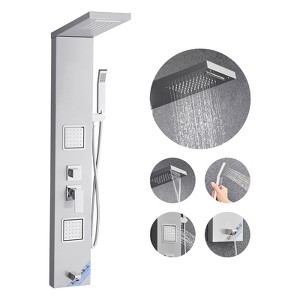 VEVOR Shower Panel Tower System with Rainfall Waterfall Shower Head, 53 in,5-Function Faucet, Wall-Mount Rain Massage System with 2 Body Jet, Silver - 1 of 4