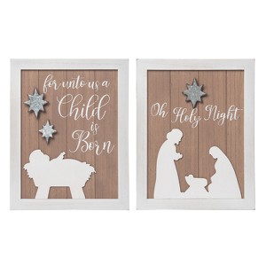 Transpac MDF and Metal Holy Night Block Decor Set of 2 Christmas Home Decorations Freestanding Signs - 1 of 1