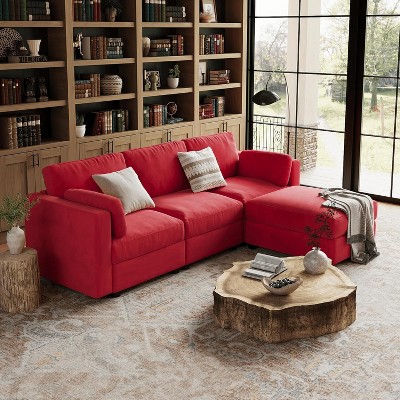 Modular Sectional Sofa, U-Shaped Chenille Couch with Ottoman, Convertible 9-Seater Living Room Sofa, Reconfigurable Furniture, Red