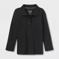 Toddler Girls' Long Sleeve Interlock Uniform Polo Shirt - Cat & Jack™ Black