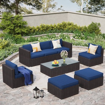 9pc Patio Low-back Rattan Sofa Set - Navy - Captiva Designs: All ...